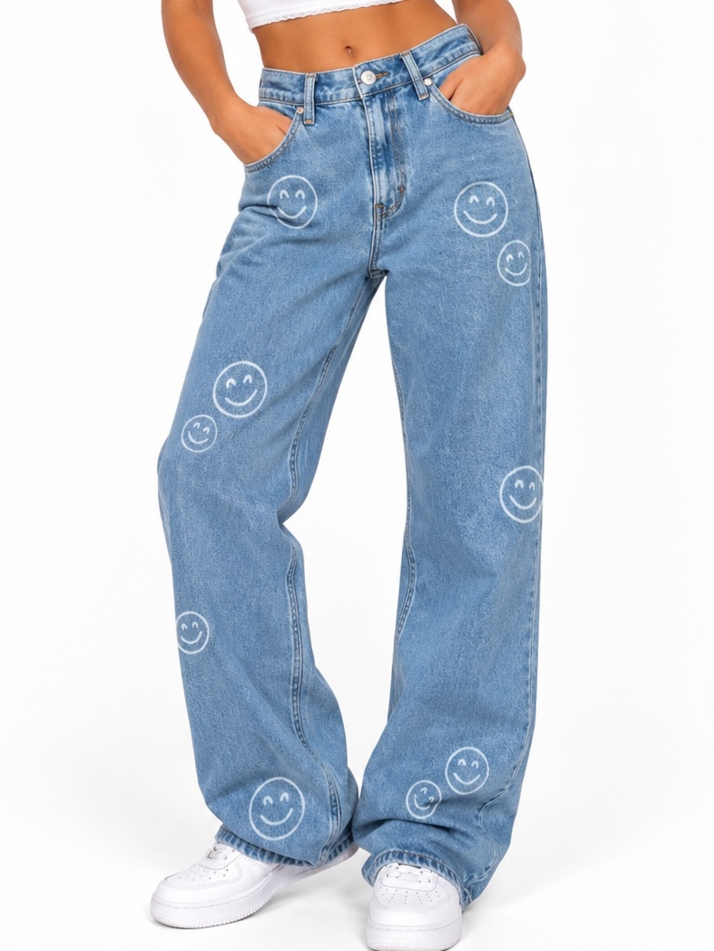 Hollister Ultra High-Rise Dad Jeans W24R Smiley Face Y2K Baggy Wide Leg
